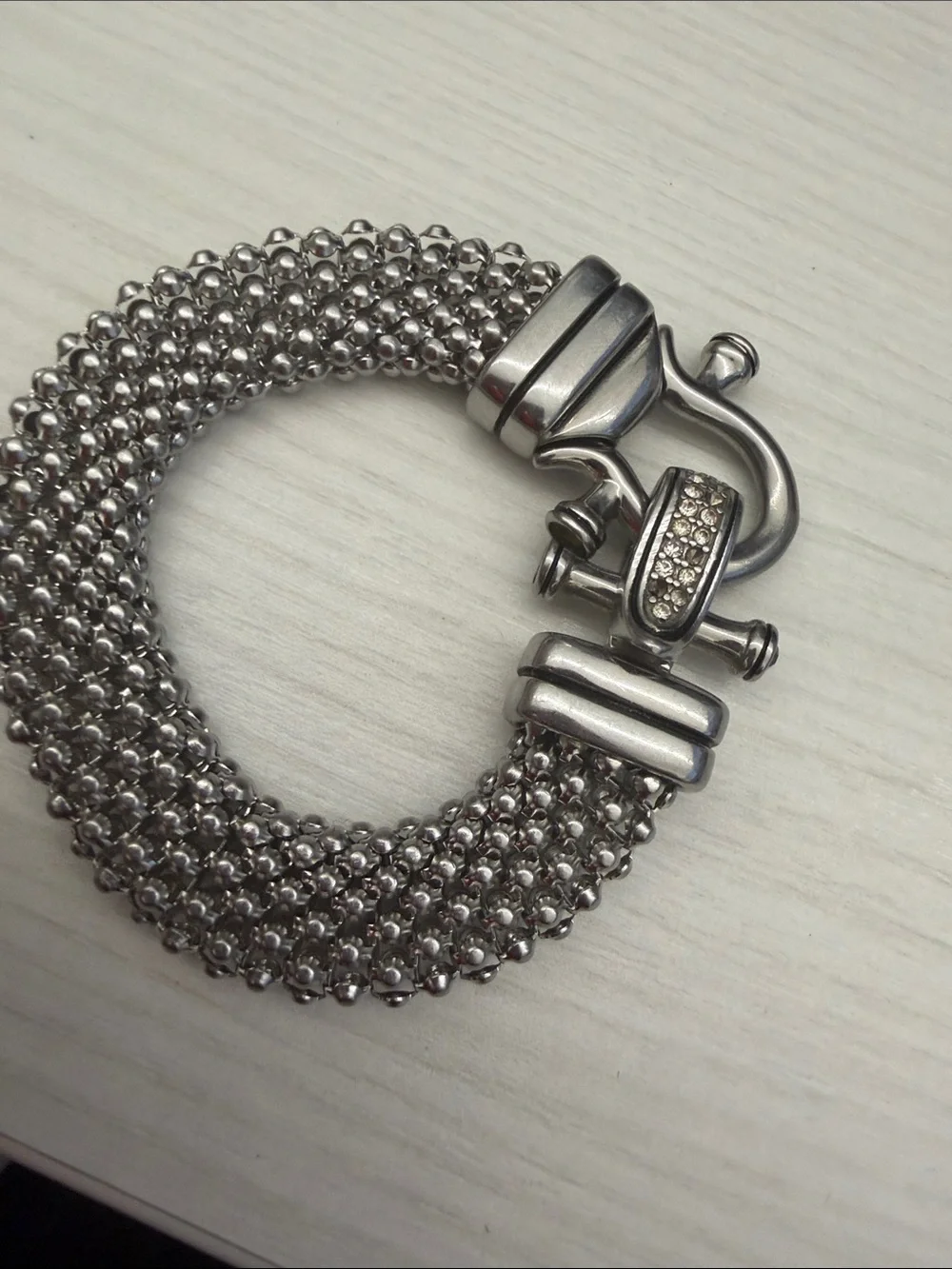 Chunky Silver-Tone Link Bracelet with Sculpted Bead Motif